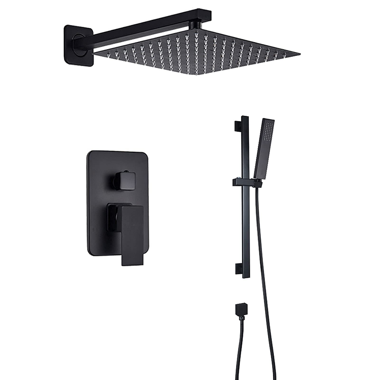 OZBMA Slide Bar Rainfall Shower Set Matte Black, Stainless Steel Head with Handheld Shower, Wall Mounted System,8inch (12 Tum A)