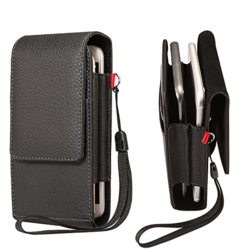 Vertical Dual Phone Holster Case with Belt Clip Loops Double Pouch for Samsung Galaxy S23 Ultra, S22 Ultra, S21 Ultra, S20 Ultra, A14 5G, A13 5G, A32 5G, A42 5G, A71 5G, A03S Moto G Stylus 2023 (XL)