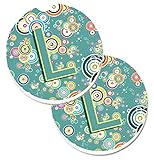 Imprimé aux États-Unis Caroline\'s Treasures Lot de 2 sous-Verres de Voiture Lettre L Cercle Sarcelle Initiale Alphabet CJ2015-LCARC, Pierre, Multicolore