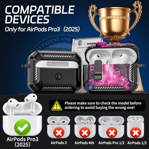 Image of for AirPods Pro 3 Case (2025 New), Secure Lock Cases Cover with Cleaning Kit & Keychain Compatible with Airpods Pro 3rd Generation Case for Men Women, Powerful Drop Protection