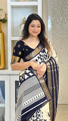 Image of Yashika Women's Floral Printed White Dola Silk Jacquard Saree With Unstitched Blouse Material For Women (AZ-YS-OG-GYANI)