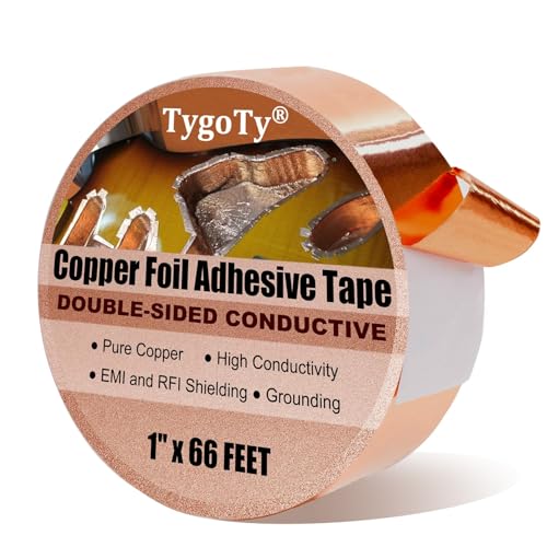 TygoTy Copper Foil Self-Adhesive Tape 1inch X 66 FT 100% Pure Copper Double-Sided Conductive for...
