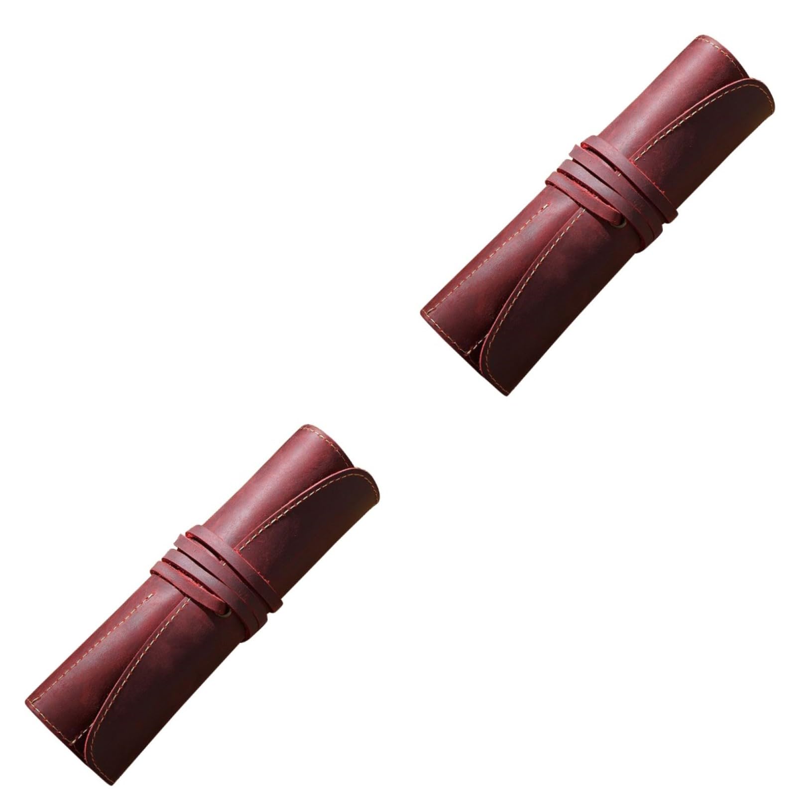 Ciieeo 2piezas Estuche De Cuero Genuino para Bolígrafos y Lápices Soporte Retro De Piel Bolsa De Escritura para Estilográficas y Bolígrafos Rojo Vino