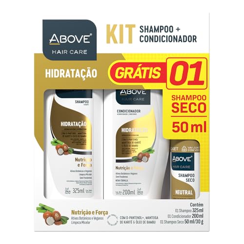 Above Kit com Shampoo HIdratação 325 ml + Condicionador Hidratação 200 ml + Shampoo a Seco 50 ml