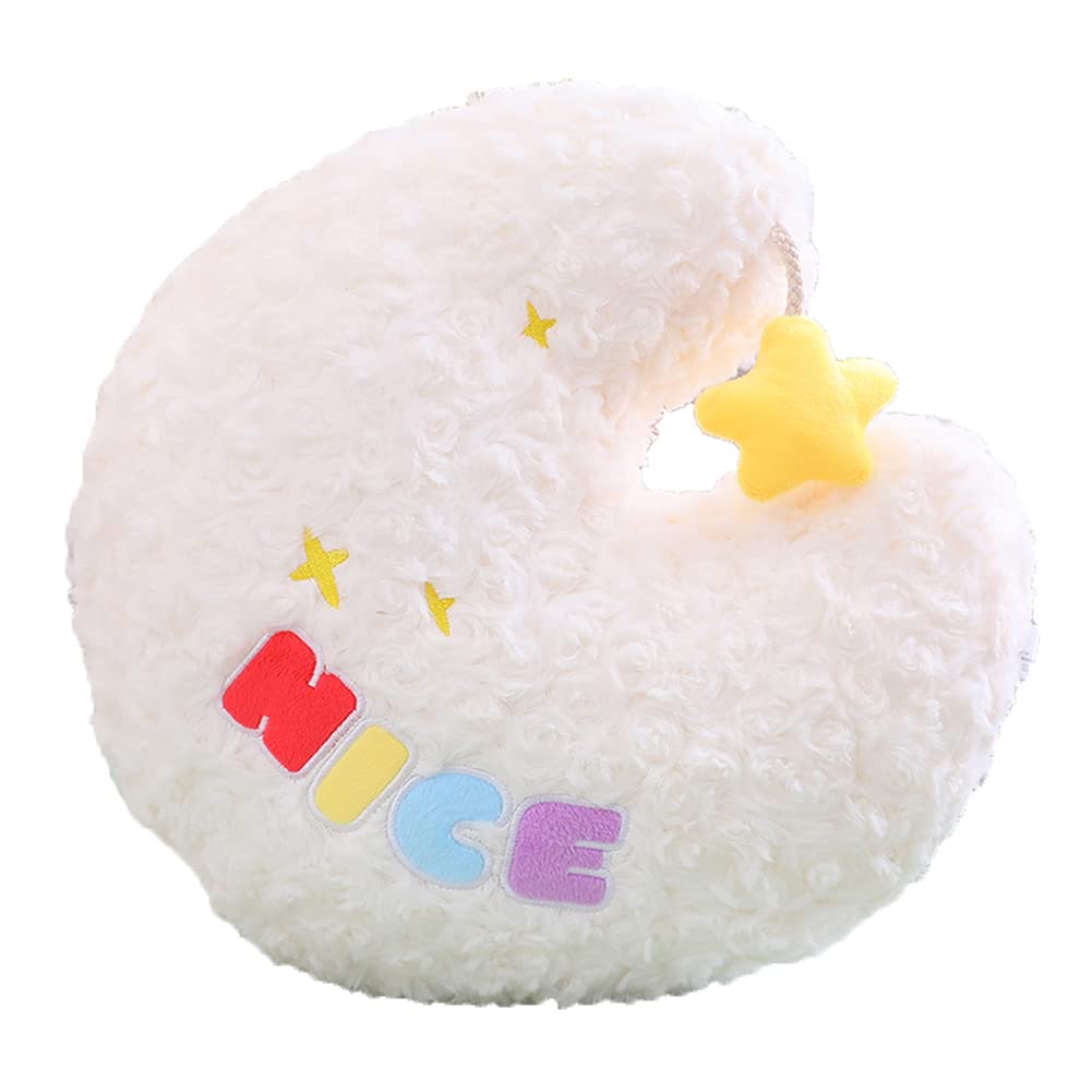 Simulation Star Moon Plush Pillow Sofa Bedding Decorative Throw Pillows Office Waist Lumbar Back Cushion Cute Plush Cushion (40cm/15.7inches, White Moon)