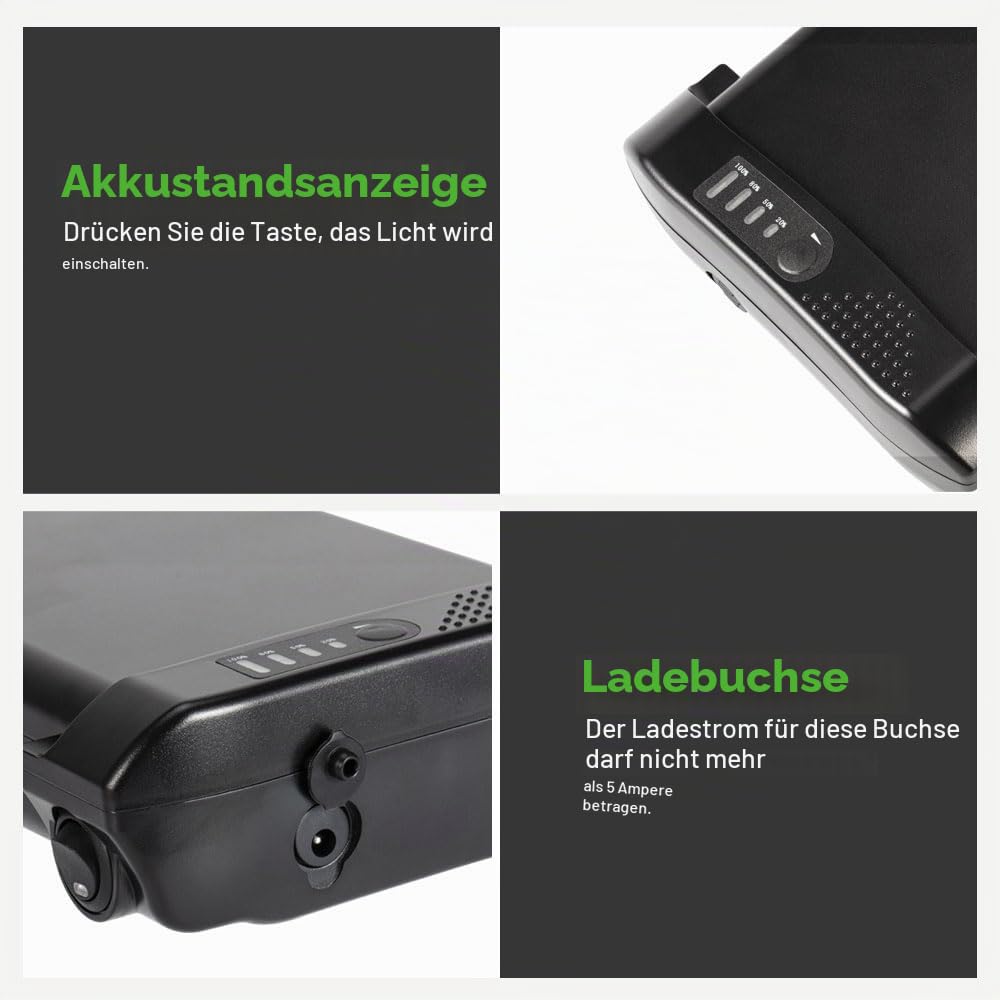 E-Bike Li-ion Batterie 24V 10,4Ah Akku mit Ladegerät für Prophete, Mifa, Phylion, PortaPower Gepäckträgerbatterie