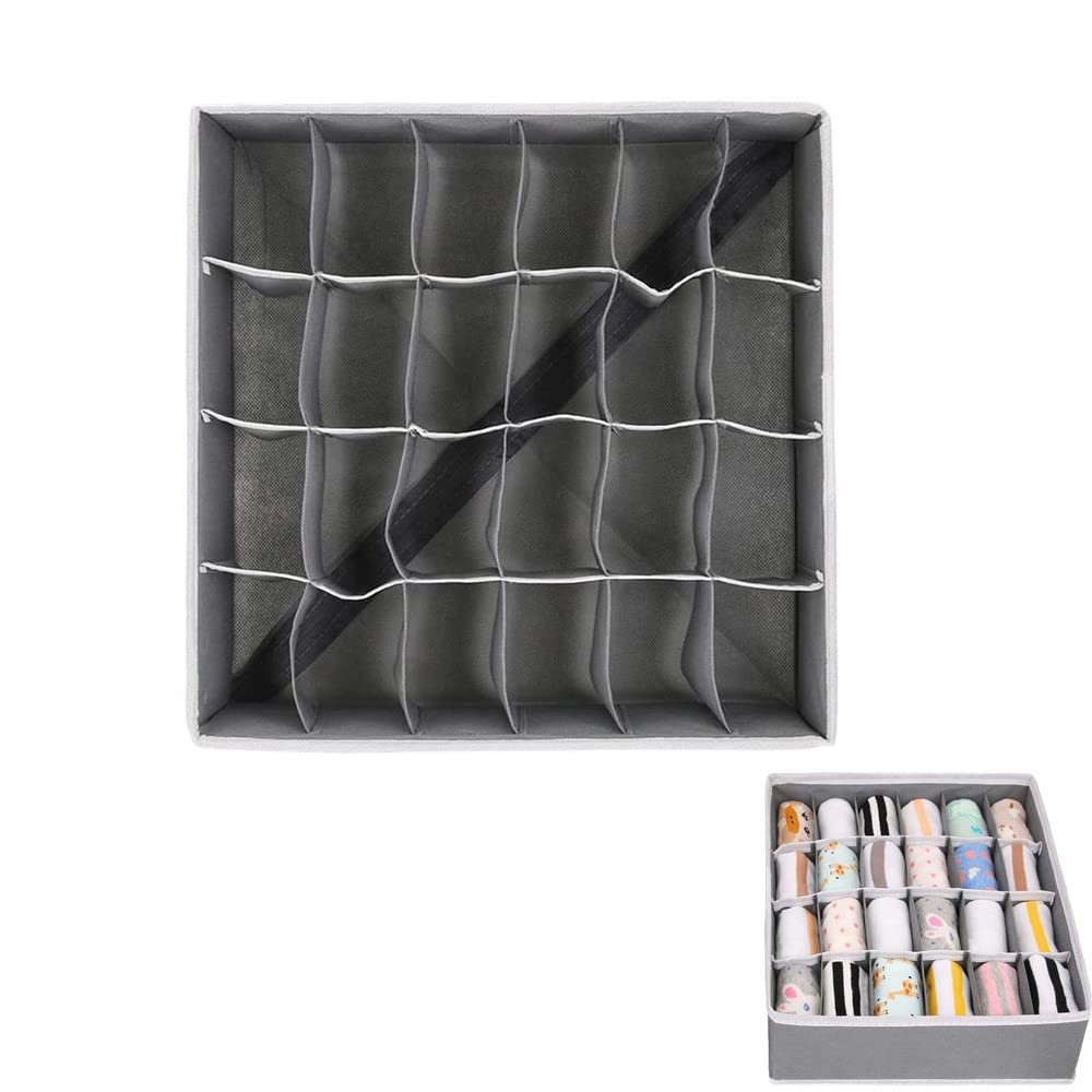 Youngine 24 Cell Collapsible Closet Organizers Drawer Dividers Foldable Clothes Drawer Storage Boxes for Bra Underwear Socks (Gray)