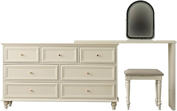 Vanity Desk with Mirror and Lights, Made of Pure Wood, Girls Vanity with Stool, 9 Drawer Vanitys, Pastoral Style Suitable for Girls Bedroom, Dressing Room, Powder Room