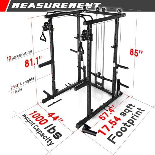Image of RitFit Squat Rack Power Cage Home Gym Package, Includes 1000LBS Power Rack with Cable Crossover System, Weight Bench, Weight Plate Set with Olympic Barbell (Package 1.5K (Rubber Plate 230LBS))-Black