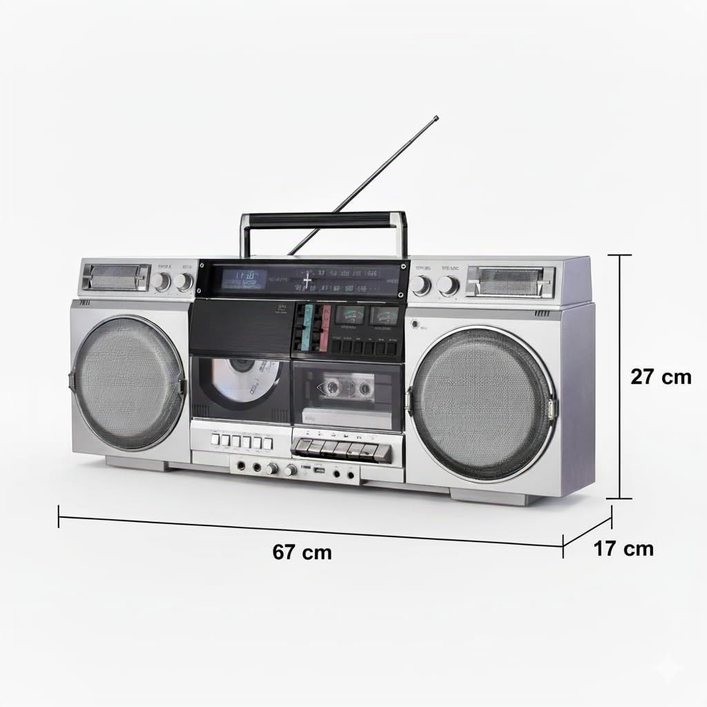 EUROtops DAB+-Boombox „Retro 1980er“ – Kassettendeck, CD, Bluetooth, USB, MicroSD, Radio, Aufnahmefunktion