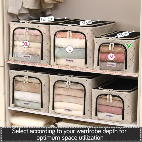 Image of HOKIPO Folding Storage Box and Organiser for Clothes, 600D Oxford Fabric Storage Box, Ivory Noir - Medium Pack of 1 (AR-6488-BLK)
