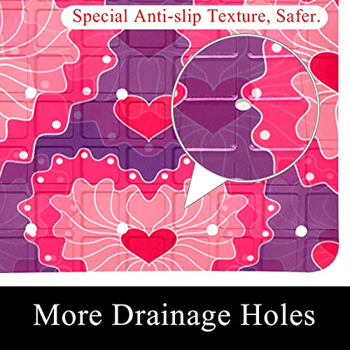 Tapis de bain antidérapant en cœur rose avec ventouses - 3