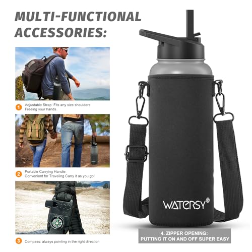 Image of 40oz Insulated Water Bottle (Cold for 48 Hrs),BPA Free&Leak Proof,Stainless Steel Water Flask,Water Jug with Straw Spout Lids for Gym,Hiking,Travel,Grey Black