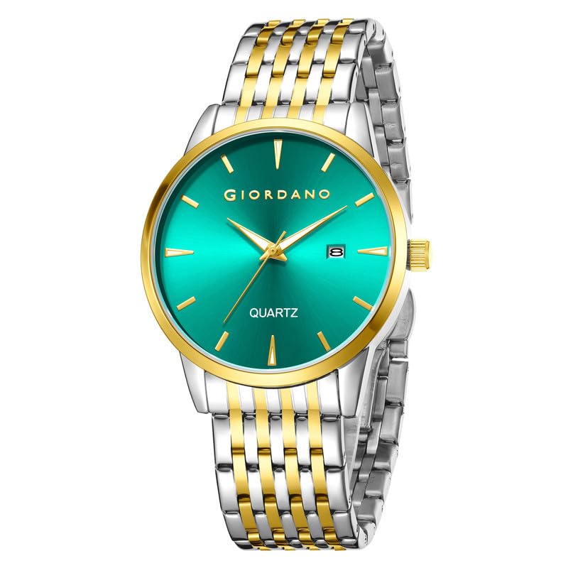 Image of Giordano Analog Quartz Watch for Men with Sunray Dial, Gold-Tone Hands & Hour Markers, Date Display, Stainless Steel Strap and 3 ATM Water Resistant