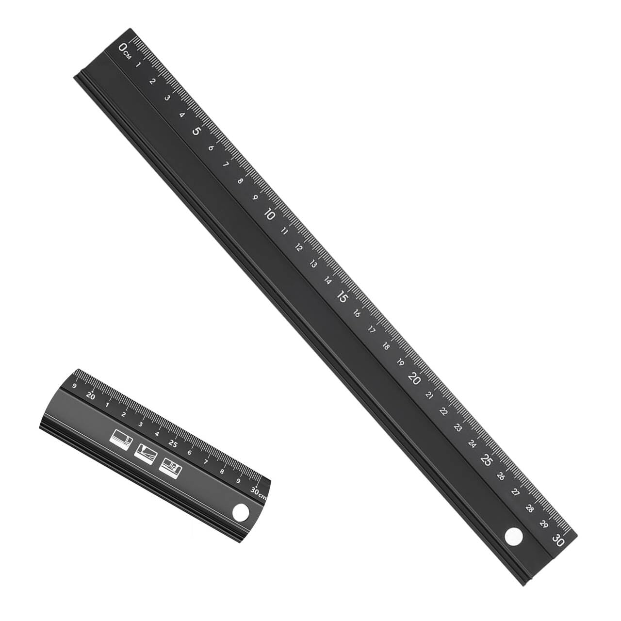 HAFRILY Metal Ruler 30CM Aluminium-Alloy Craft Safety Ruler Multifunctional Protective Metal Ruler for Cutting Straight Edge for High Precision Length Measurement (Black)
