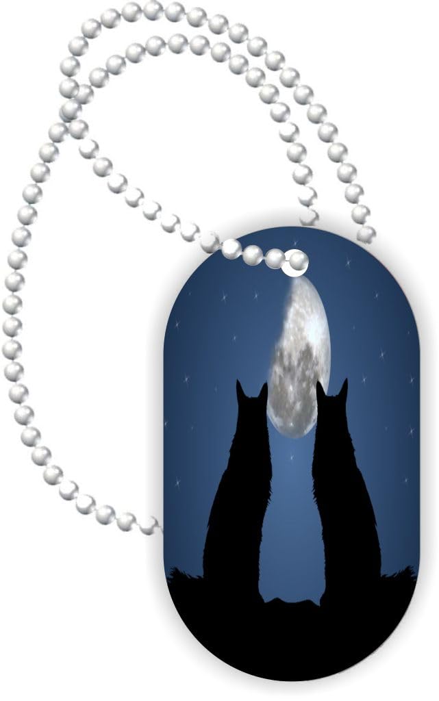 Island Gifting - Black Silhouettes - Black Cats - Aluminum Dog Tag Necklace Pendant with Ball Chain