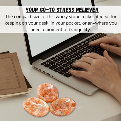 Image of Amazing Gemstone Sunstone Worry Stone, Healing Crystals - Piedra Crystal Fidget for Gift, Meditation, Calming, Relaxation, Stress Relief