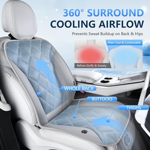 Image of FLORICH Cooling Car Seat Cushion Front Seat Ventilated Car Seat Cover 2-Hours Auto Off Cooling Mat for Car Seats with 3-Speed Adjustable Universal Fit for 12V /24V Car SUV Truck Van for Summer, Gray