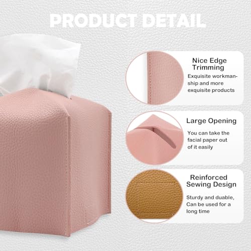 UBRAVE Tissue Box Cover, Square PU Leather Tissue Holder, Square Napkin Dispenser for Home, Hotel, Office, Vanity and Restaurant - 5 Inch Cube - 1 Pcs Pink - Cosy Home Interiors UBRAVE Tissue Box Cover, Square PU Leather Tissue Holder, Square Napkin Dispenser for Home, Hotel, Office, Vanity and Restaurant - 5 Inch Cube - 1 Pcs Pink - Image 3