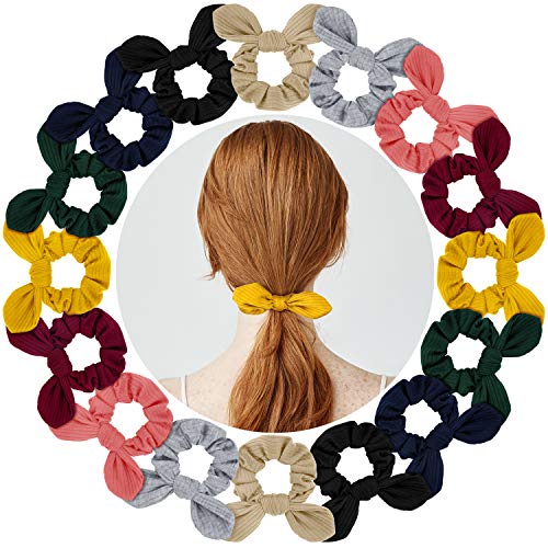 16 Pieces Hair Scrunchy Rabbit Ear Elastic Hair Bands Bow Hair Ties Stretch Ponytail Holder Colorful Hair Scrunchies for Women Girls