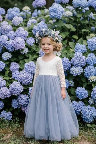 Image of 2Bunnies Girl Peony Lace Back A-Line Straight Tutu Tulle Party Flower Girl Dress