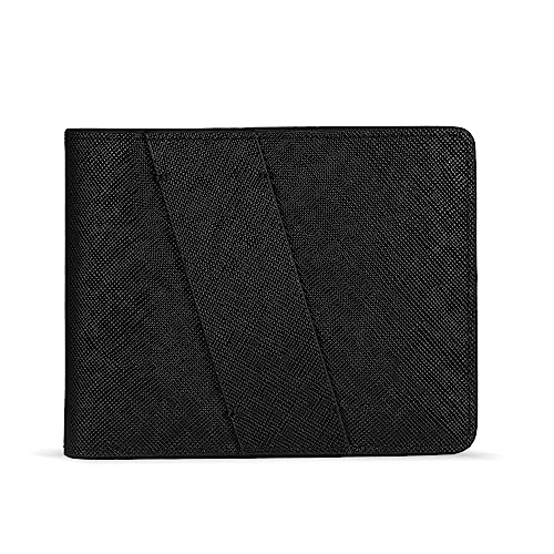 DEABREU ITALY - Diagonal Line Classic Bifold Wallet - Luxury Wallet For Men - Genuine Italian Leather - Slim Designer Wallet - 8 Card Holder - Billfold & Coin Pocket - 3.9” x 3.1” - Black