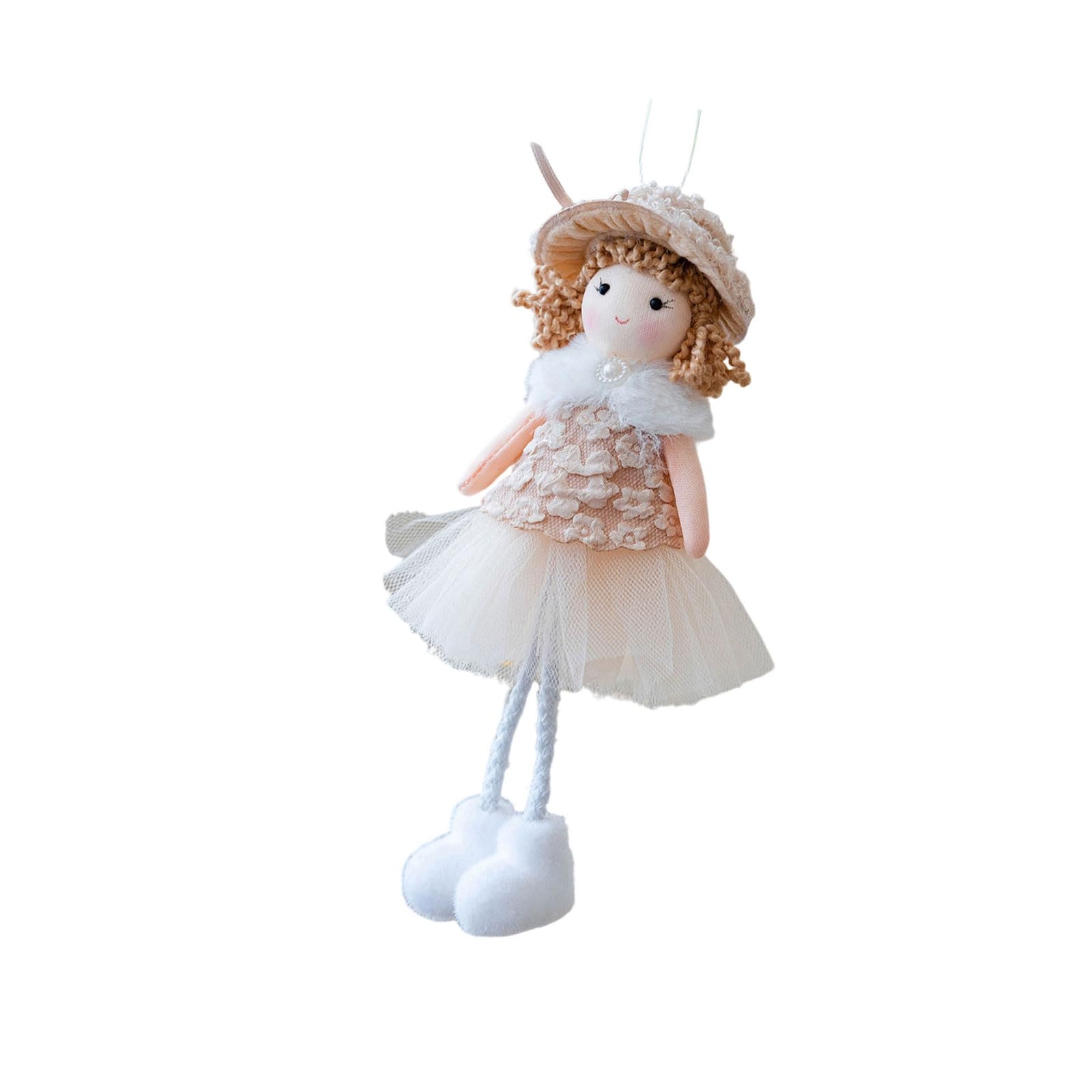 Zbiianxer Girls Champagne Christmas Decor Tree Ornament 18.5 X 11 Cm Doll Accent With Fabric Texture And Tulle Skirt Detail Use Plush Tree Ornament Fabric Doll Christmas Decor Holiday Home Accent Seasonal Top Loop