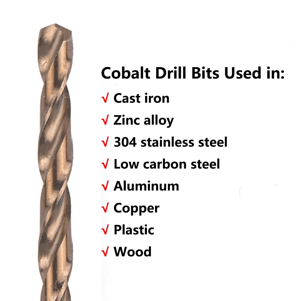 Juego de brocas de cobalto de 5/32 "x 6" (5 piezas), M35 de alta velocidad, de acero de alta velocidad, para agujeros profundos extra largos para acero inoxidable, plástico y madera