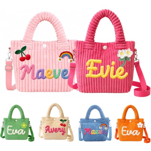 Image of Personalized Toddler Purse with Name Fanny Pack Wallet for Little Girls | Custom Corduroy Kids Purse Valentines Day Christmas Birthday Gift for Girls Handmade Woven Rope Name Sling Bag Girls Vacation