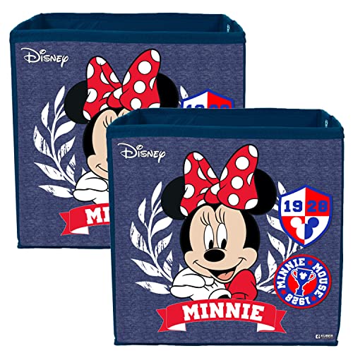 Image of Kuber Industries Disney Minnie Print Foldable Cube Box|Non Woven Storage Box For Clothes|Storage Organizer for Toys, Books, Baby Clothes|Pack of 2 (Navy Blue)