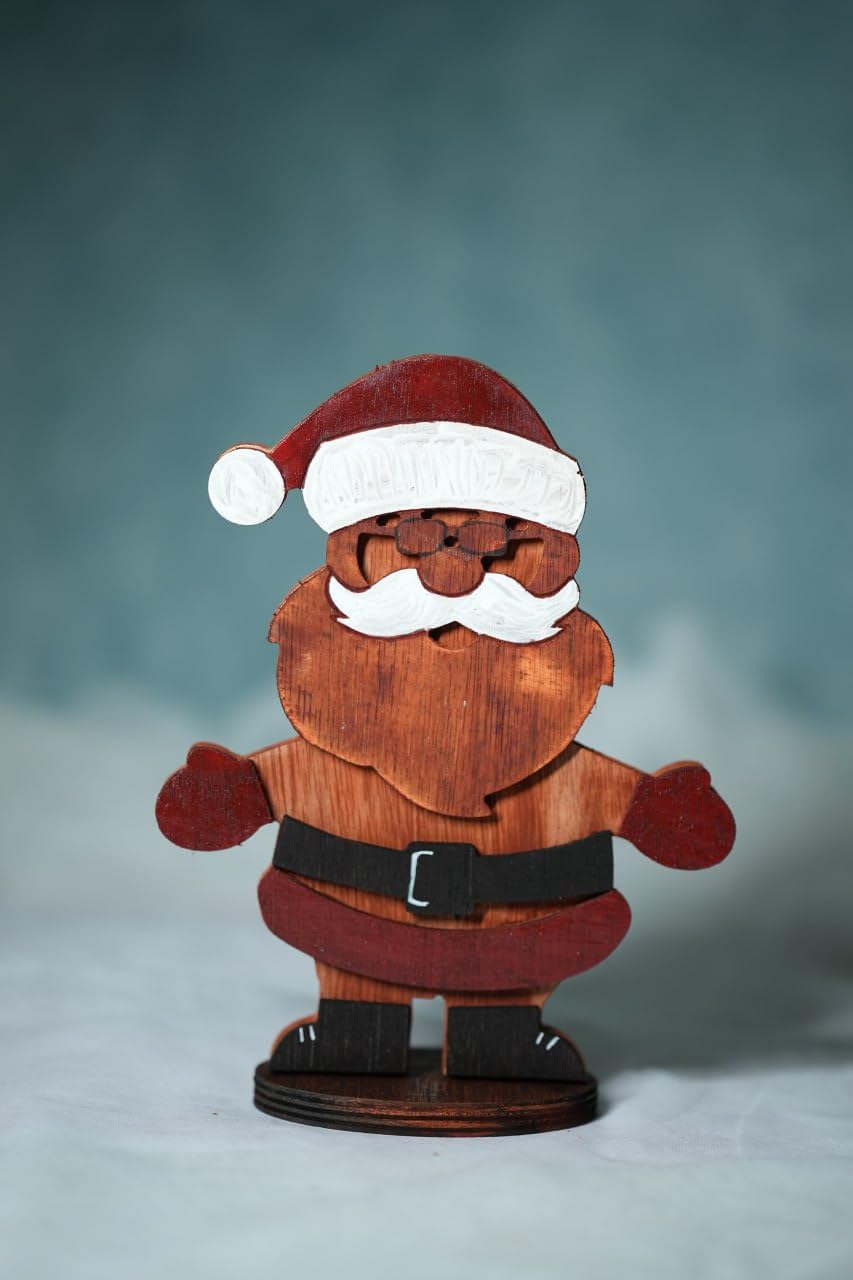 Oak Yellow Wooden Christmas 3D Santa Claus | 28 CM Height | Table top Christmas Decoration