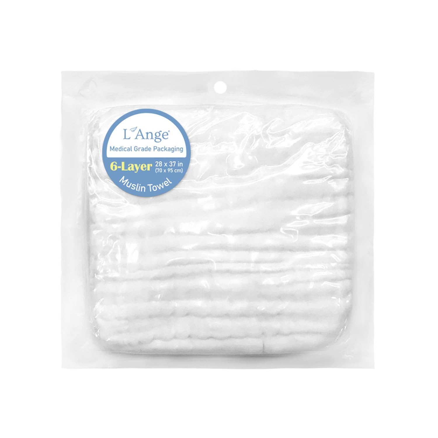 L'Ange Baby Towel - 100% Cotton Muslin, 6 Layers, Quick Dry, Medical Grade Packaging for Infants and Newborns - 28 x 47in - White