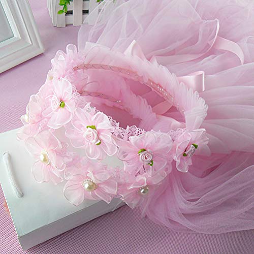 2 Tiers Flower Girls Veil First Communion Veil Floral Wreath Veil Pearls2