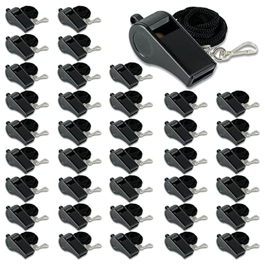 OBKJJ Whistle with Lanyard, 38 PCs Loud Clear Black Sports Whistle, Loud Crisp Sound Metal Whistles for Coaches, Teachers, Referee, Training, Emergency (Black)