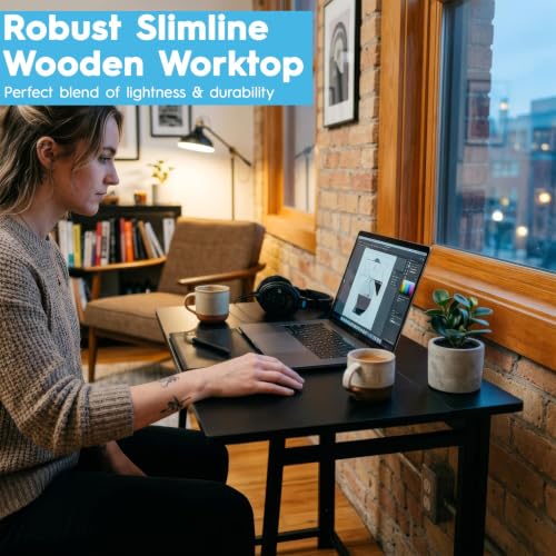 Image of Harbour Housewares Deluxe Wooden Folding Desk - Computer, Laptop Space Saving Wooden Desk, Contemporary - 80cm - Black