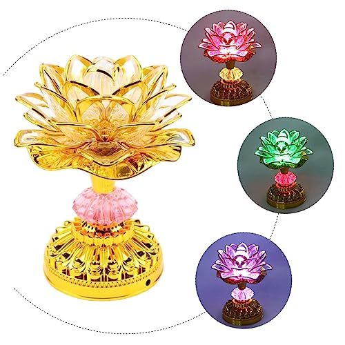 ARTIBETTER 1pc Colorful Lotus Lamp Dining Room Table Decor Bedside Lamp Worship Light Table Lamp Buddhist Lantern Buddhist Lamp Temple Led Decor Battery Color Changing Light Plastic