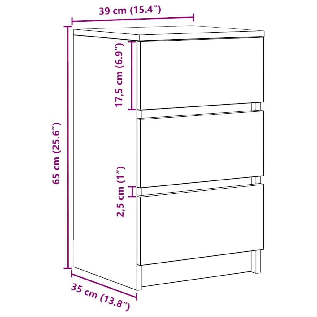 vidaXL Mesilla de Noche con 3 cajones Roble Sonoma 39x35x65 cm, mesilla de Noche, mesita Auxiliar para Dormitorio, Muebles de Dormitorio