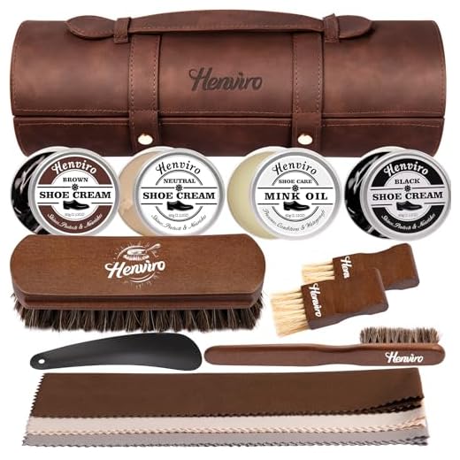 Henviro Leather Shoe Shine Kit For Men - 13 PC Shoe Polish Kit, Leather Boot Care, Shoe Care Kit Christmas Birthday Gift