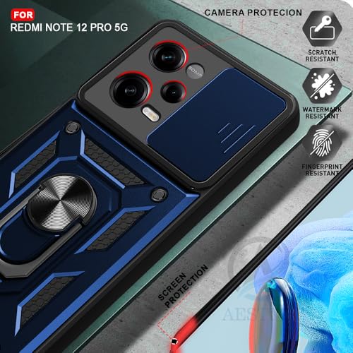 Image of AESTMO Tough Armor Redmi Note 12 Pro 5G / Poco X5 Pro 5G Bumper Back Case Cover | Sliding Camera Shield Cover | 360 Degree Protection Back Case Cover for Redmi Note 12 Pro 5G / Poco X5 Pro 5G (Blue)