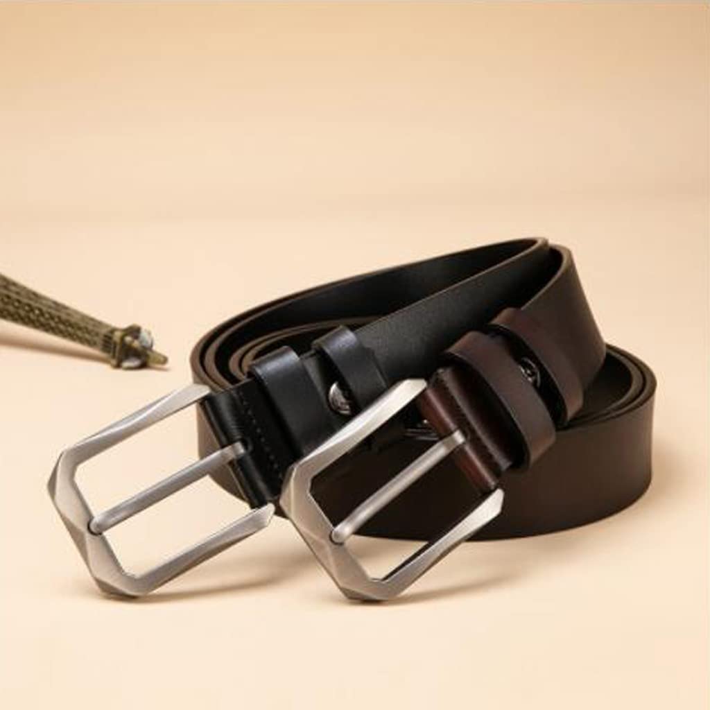 Cinturón clásico para Hombres Cinturones de Cuero Genuino 100% Hebilla de Pasador de aleación Cinturones Casuales de Longitud Ajustable para el Trabajo y los Negocios