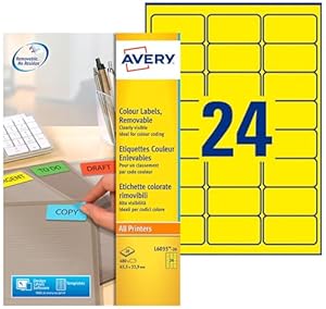 AVERY - Pochette de 480 étiquettes jaunes autocollantes et amovibles, Personnalisables et imprimables, Format 63,5 x 33,9 mm, Impression laser/jet d'encre, (L6035-20)