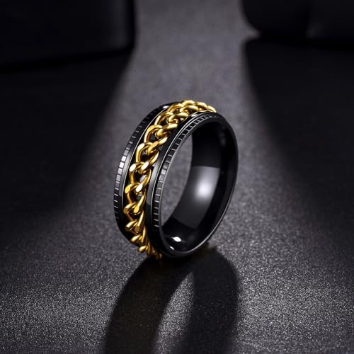 Udolfly Mens Fidget Rings Anxiety Rings for Men Womens Chain Spinner Rings for Adults Titanium Steel Ring Black Gold Size 9 - Thumbnail 5