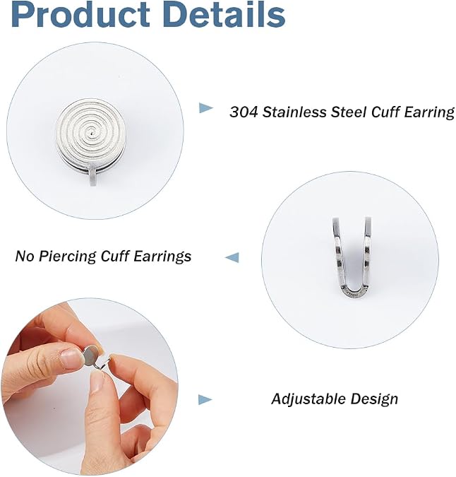 10Pcs 5 Styles Clip-on Earrings Stainless Steel Non-pierced Pressure Earrings Multiple Shape Compression Earring for Women Men