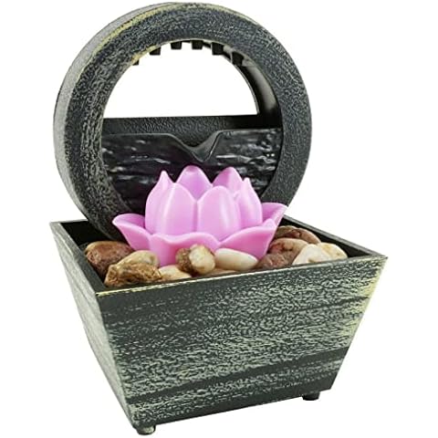 Gr8 Home Desktop Water Feature Indoor Table Top Fountain LED Light Lotus Flower Polyresin Decoration Waterfall Decor Ornament Cover