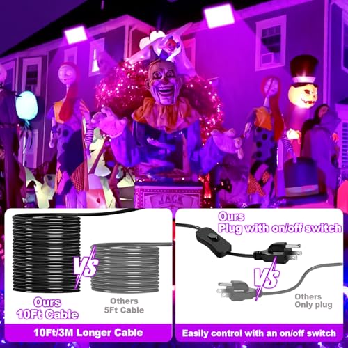 Image of Upgraded 200W LED Black Light with 10ft Cable, IP66 Outdoor Blacklight Flood Light, Powerful Floodlight with Plug Switch for Christmas Halloween Neon Glow Dark Party Fluorescent Body Paint, 2 Pack