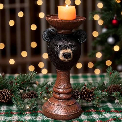 Bougeoir ours en résine noire pour table et décoration de bureau