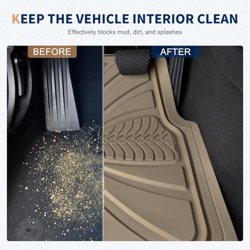 Image of FLORICH Car Floor Mats, Waterproof Universal Heavy-Duty 4 Pieces Rubber Floor Mats for Cars, Full Set Car Mats with Anti-Slip Backing Fit for Most SUV, Vans,Trucks, Sedan(Light Beige)