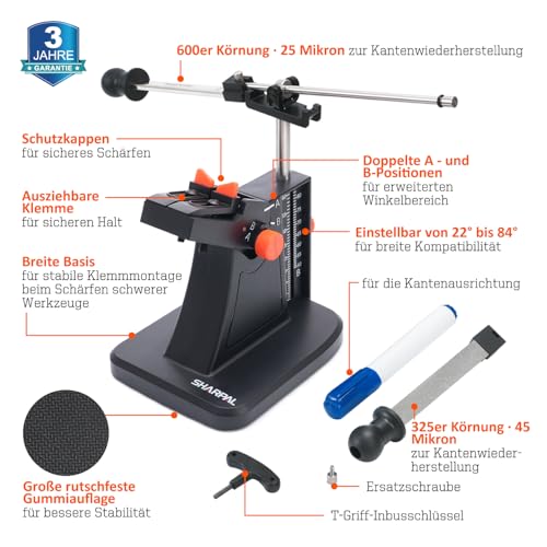 SHARPAL 201H Diamantschärfer für Scheren & Gartengeräte – 22°-84° Winkel, 325/600 Korn | Schärft Küchen-, Haarschneide-, Nähscheren, Rasenmähermesser, Astschneider & Heckenscheren