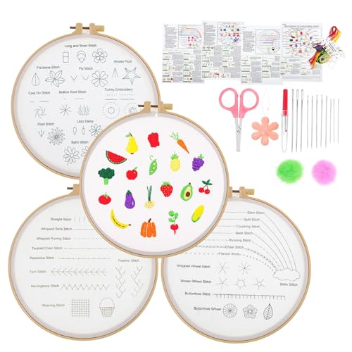 Kit de broderie main débutant SEWACC avec fils multicolores et tissu inclus