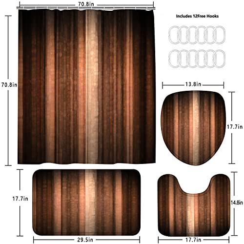4 Pcs Brown Striped Shower Curtain Set Orange Copper Abstract Fall Bathroom Sets With Shower Curtain And Rugs Vintage Bronze Bathroom Decor Glass Texture Shower Curtains With Rugs And Toilet Lid Cover #TOP3